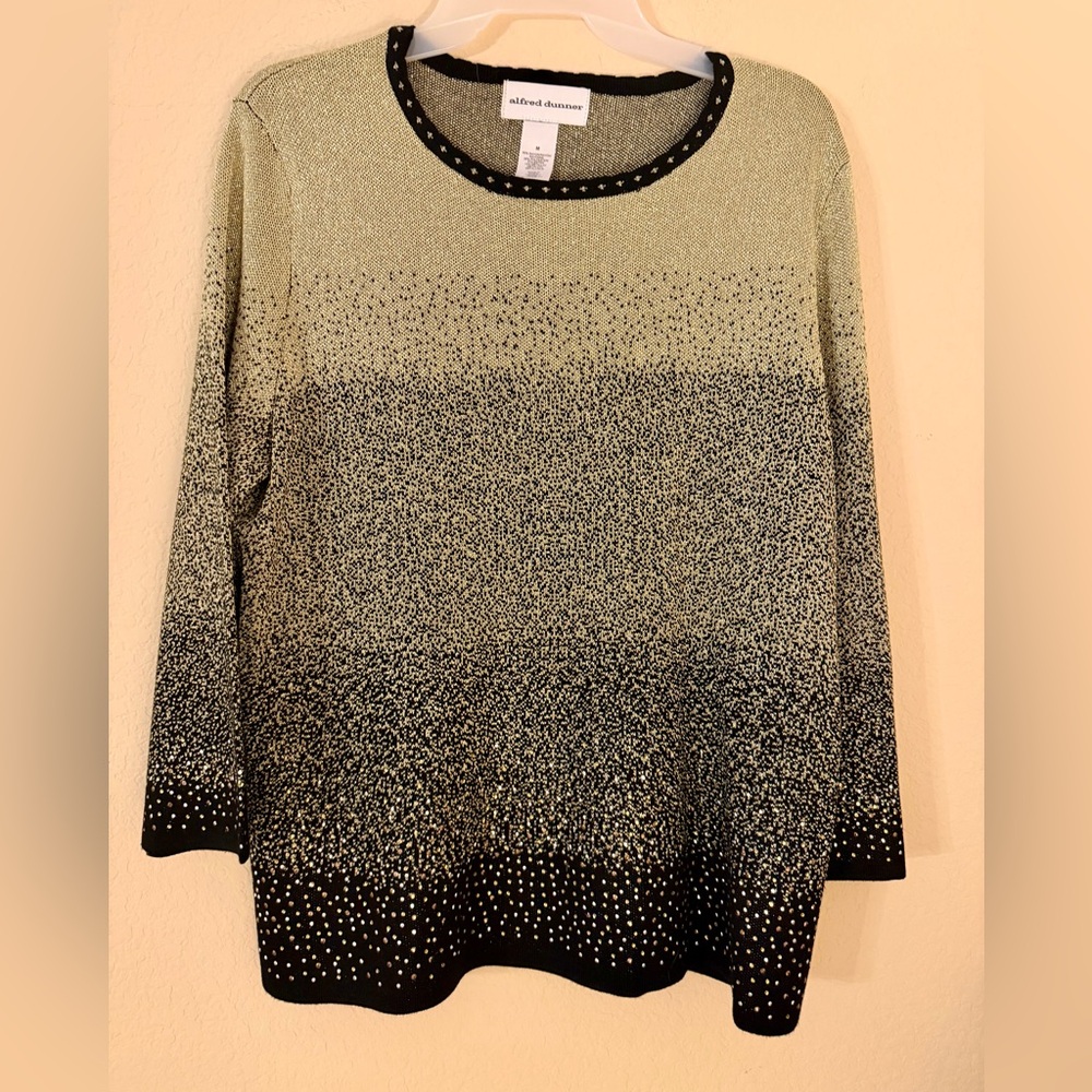 Alfred Dunner Green Ombre Knit Top with Black Trim